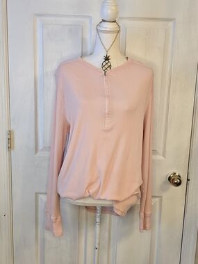 Lauren Ralph Lauren Light Pink Ribbed 3x Long-Sleeve Top Plus Size 100% Cotton